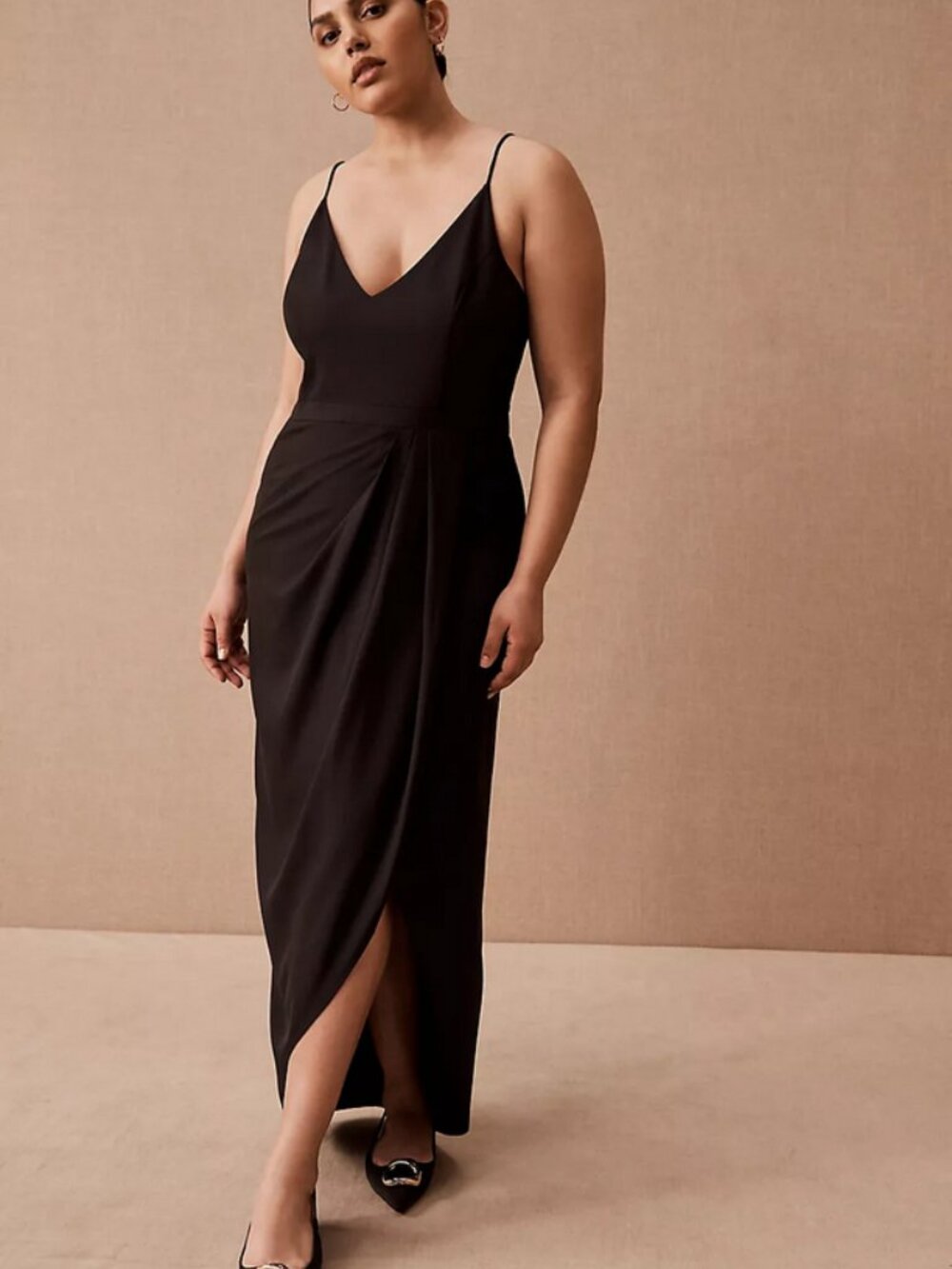 BHLDN Anabela Black Crepe Wrap Tulip Midi Dress Size 24 Formal Cocktail